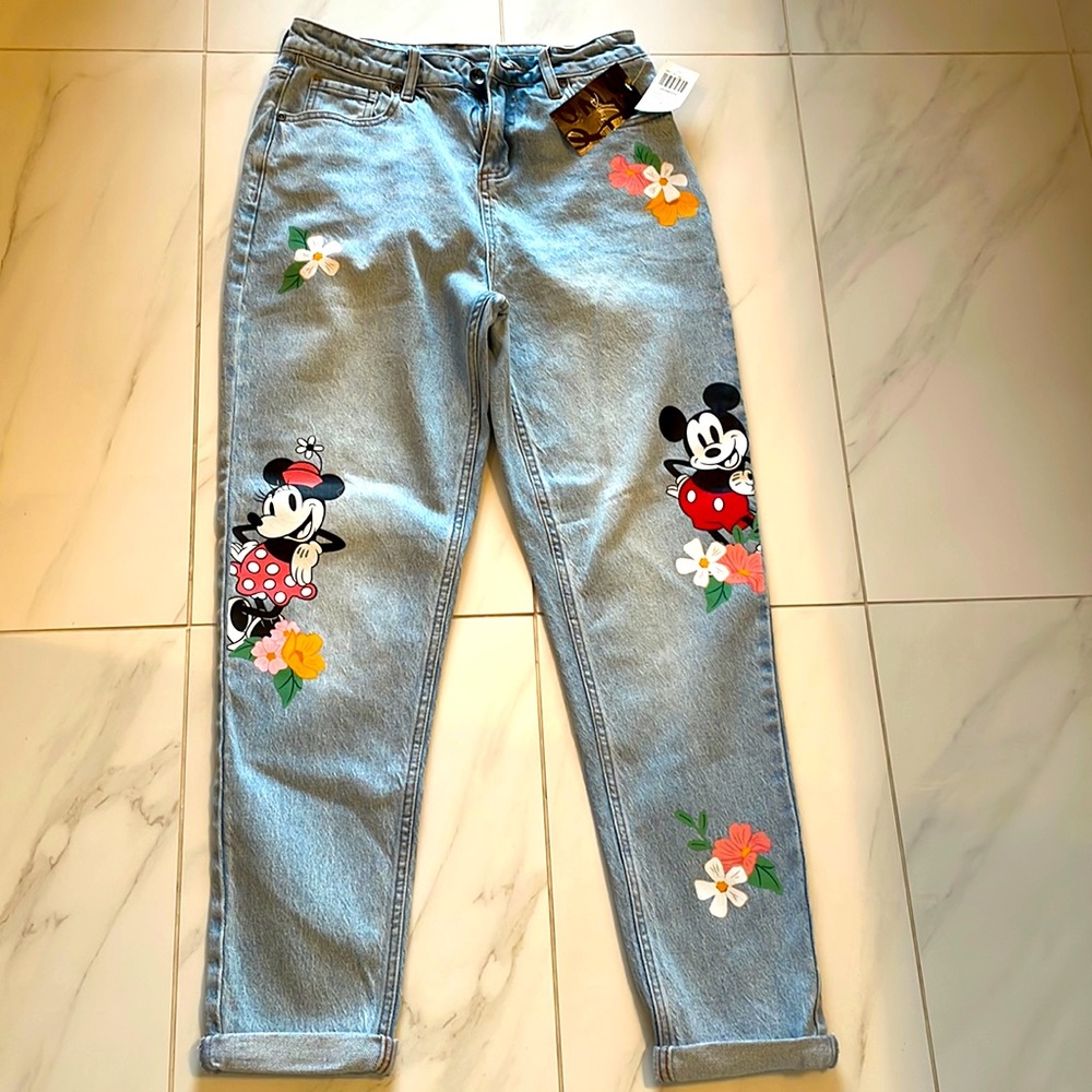Hot Topic Disney Mickey Mouse Floral Mom Jeans